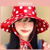 Cappello a secchiello vintage a pois rossi con tesa larga protezione solare per donna estate casual