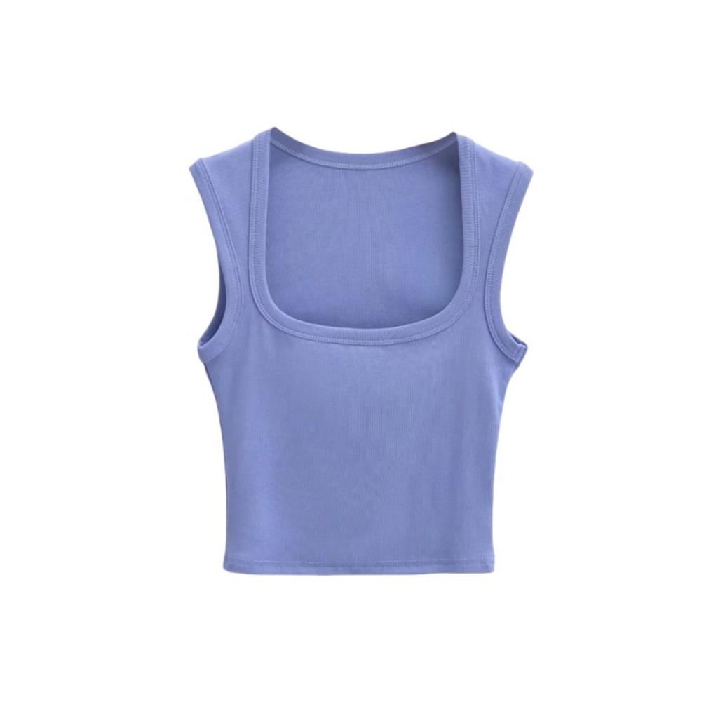 Women's Square Neck Sleeveless Crop Tank Top Slim Fit Solid Basic Camisole Shirt