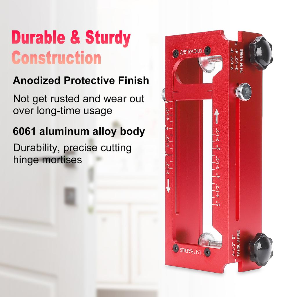 Door Hinge Jig, Aluminum Alloy Door Hinge Template Kit for Router, Adjustable Mortise Jig Fits Door Hinges From 2.5 To