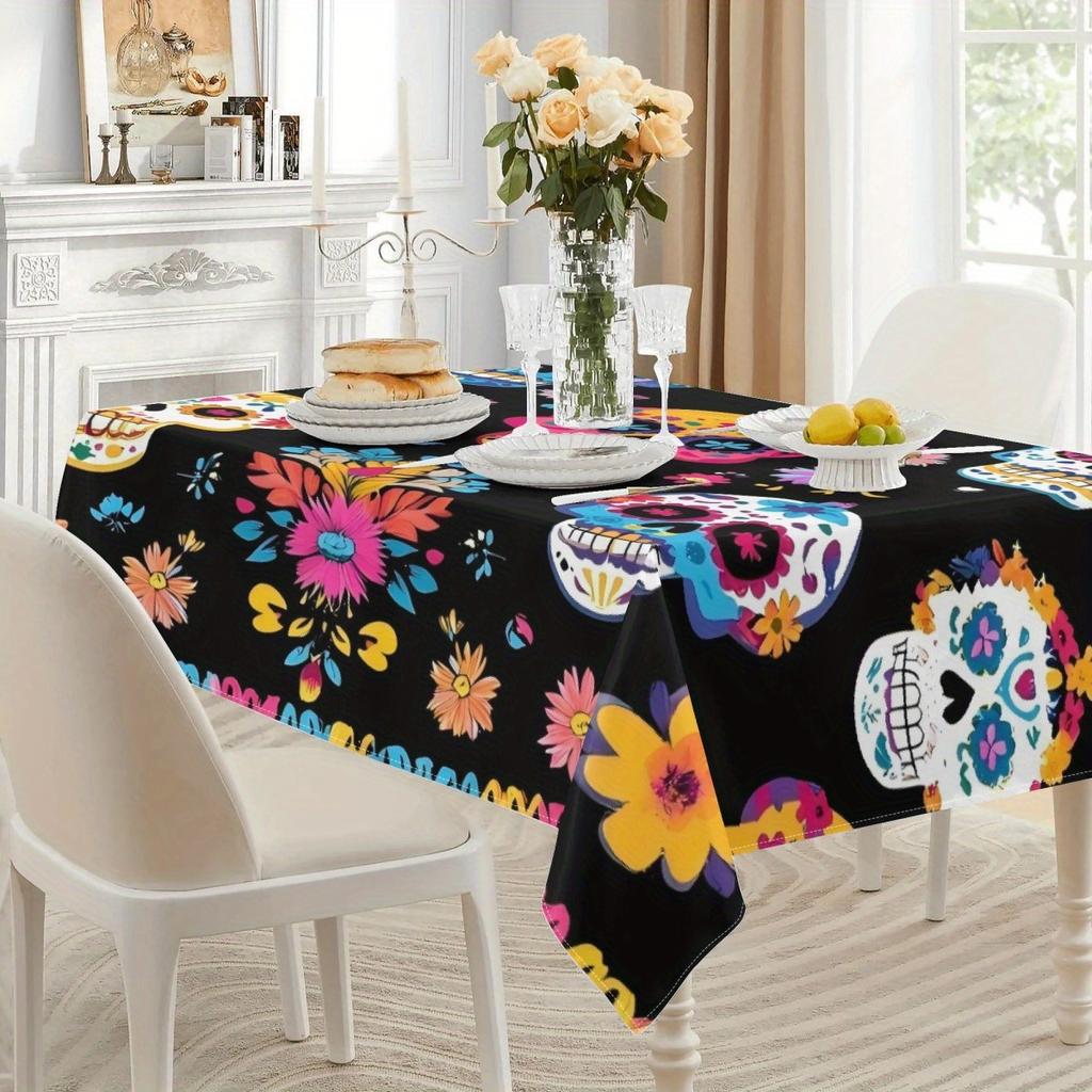 Mexico Calavera Rectangle Table Cloth for Table Decor Kitchen Dining Waterproof Reusable Tablecloth for Tables Indoor Outdoor