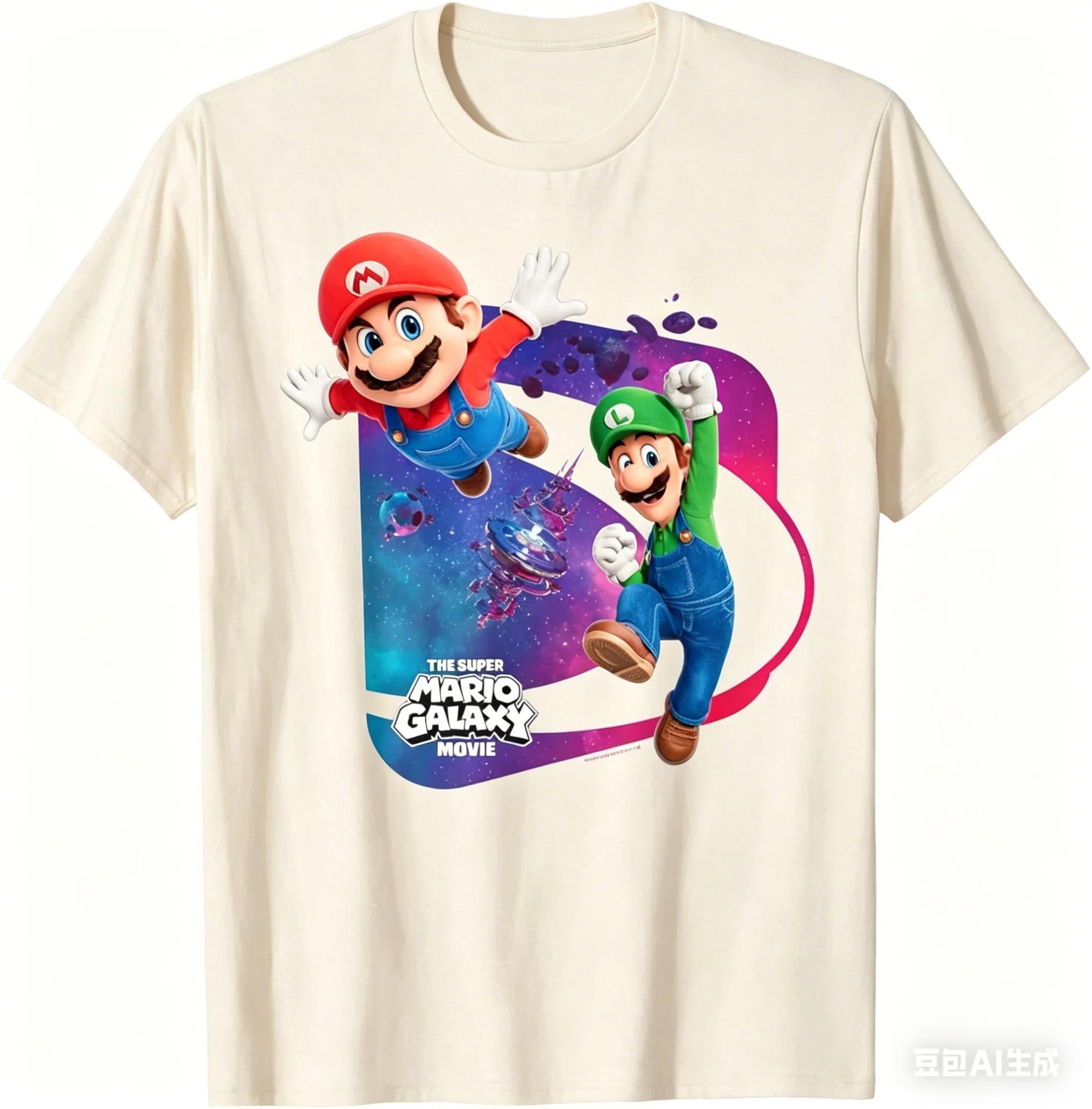 Super Mario Galaxy Movie Mario & Luigi Space Duo Graphic Off-White Unisex Casual Gaming Streetwear T-Shirt 4XL