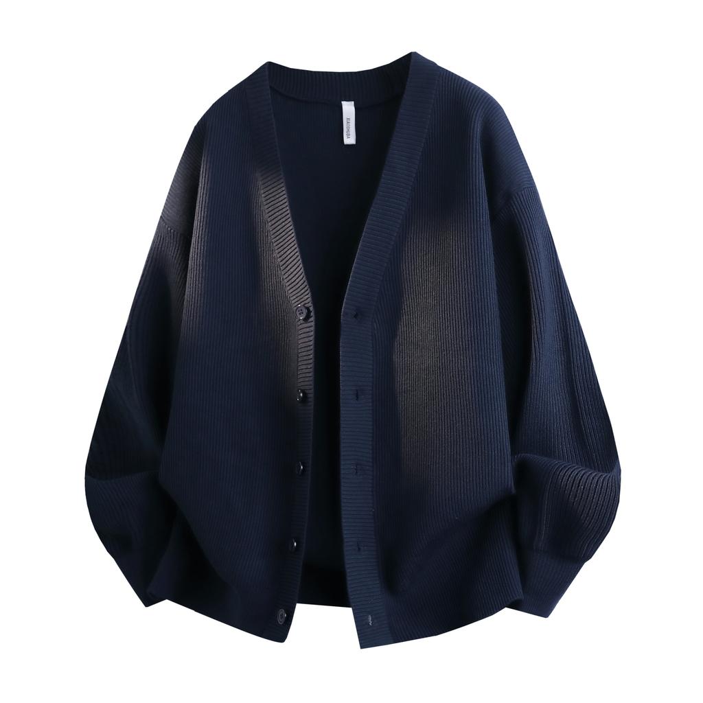 Men's V Neck Knit Cardigan Sweater Korean Style Loose Casual Jacket