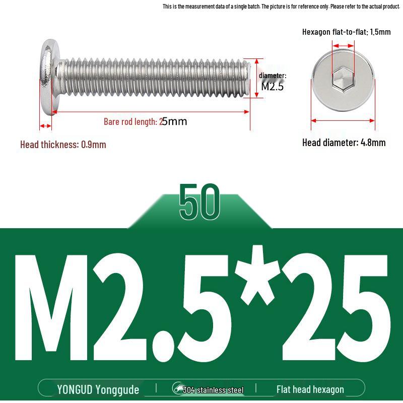 304 Stainless Steel Ultra-Thin Flat Head Hex Socket Bolt, M2-M12