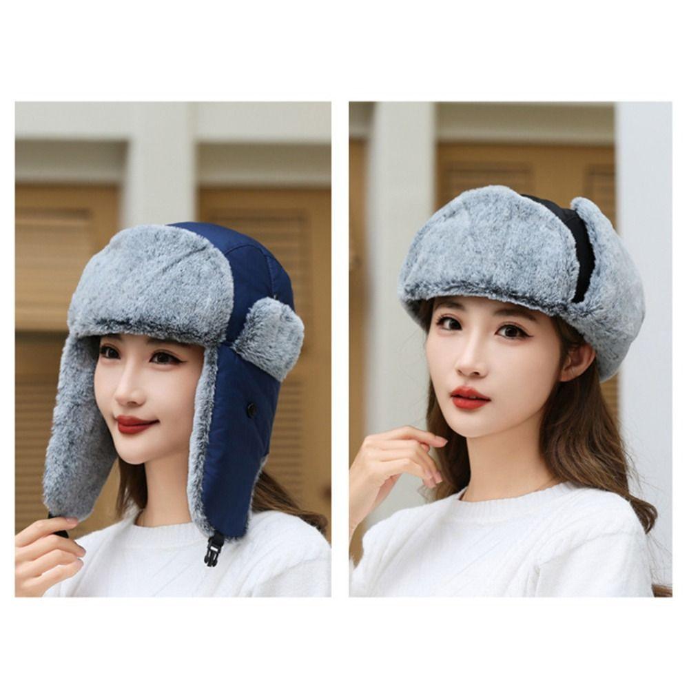 Windproof Lei Feng Hat Thickened Plush Hood Cap Fashion Cold Hat  For Women Man