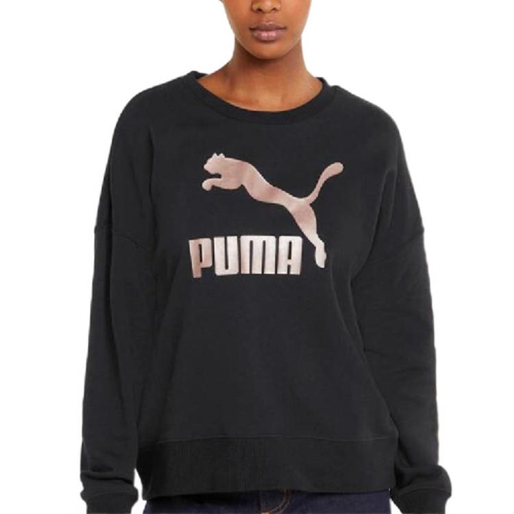 Puma Damska bluza z okrągłym dekoltem z dużym nadrukiem logo Czarna 535276-01