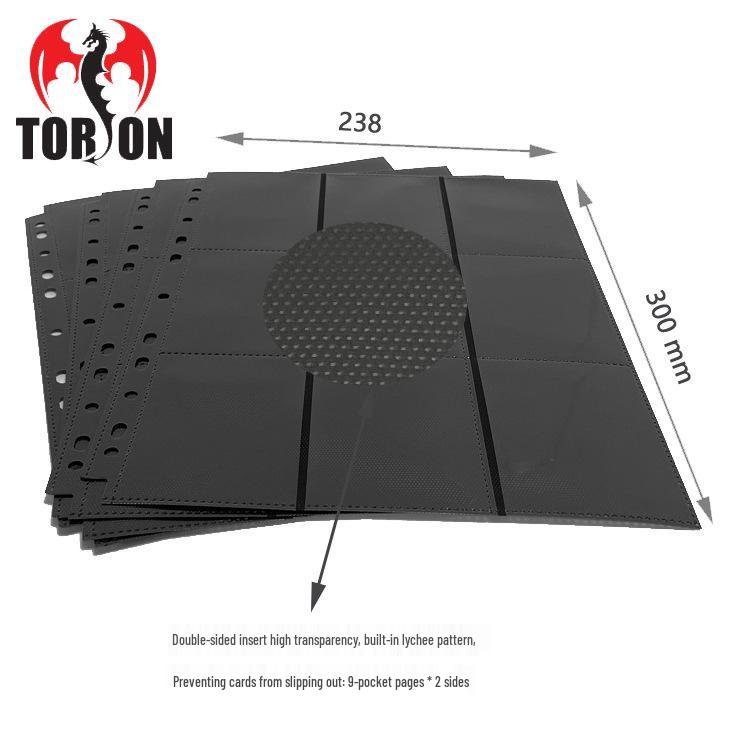 Suport pentru cărți Yu-Gi-Oh cu compatibilitate pentru cărți vedetă NBA - 11 găuri, 9 buzunare, o singură față, pagini de înaltă transparență cu model negru litchi