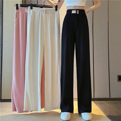 Women's Wide-Leg Drapey Ice Silk Pants, Lightweight and Trendy Loose Fit for Spring and Summer, Small Size.