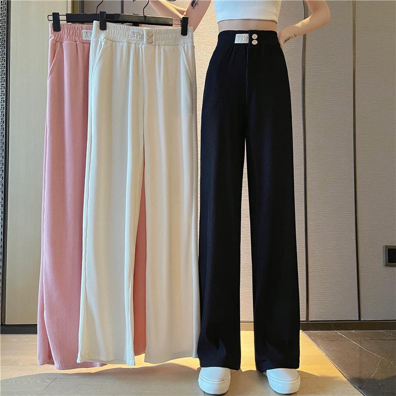 Women's Wide-Leg Drapey Ice Silk Pants, Lightweight and Trendy Loose Fit for Spring and Summer, Small Size.