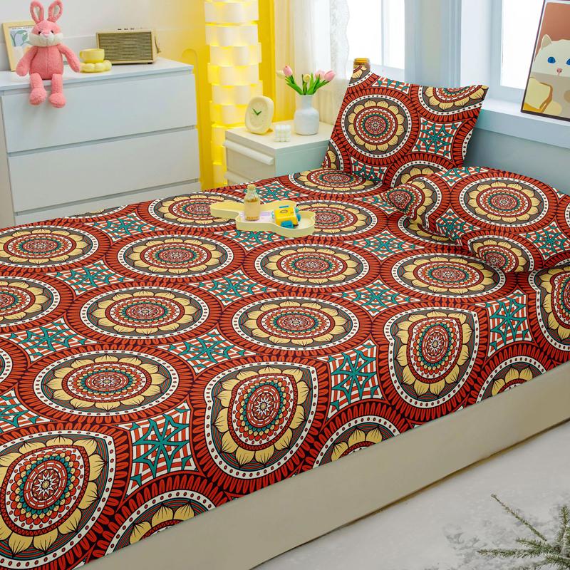 Simple 3-Piece Modern Bohemia Pattern Matte Three Piece Fitted Sheet Set, Bedroom Printed Bed Cover Set, Bedding
