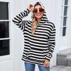 Damen Modischer Lässiger Gestreifter Kapuzenpullover mit Tasche Locker Langärmlig