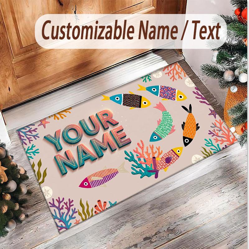 Fisch Meeres-Thema Weicher Kristall-Samt Teppich Benutzerdefinierter Name & Text Druck Rutschfester Boden Teppich für Schlafzimmer Wohnzimmer