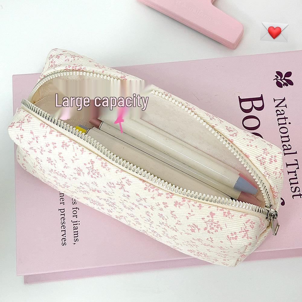 Floral Fresh Pencil Case, INS Style, High Aesthetic Value, Large Capacity, Girlish Design, Single-Layer Stationery Storage Bag for Students.