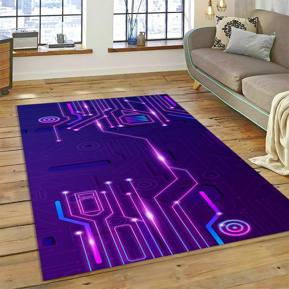 3D Chip Circuit Board Carpet Rug for Home Living Room Bedroom Sofa Doormat Kitchen Decor,Child Paly Area Rug Non-slip Floor Mat