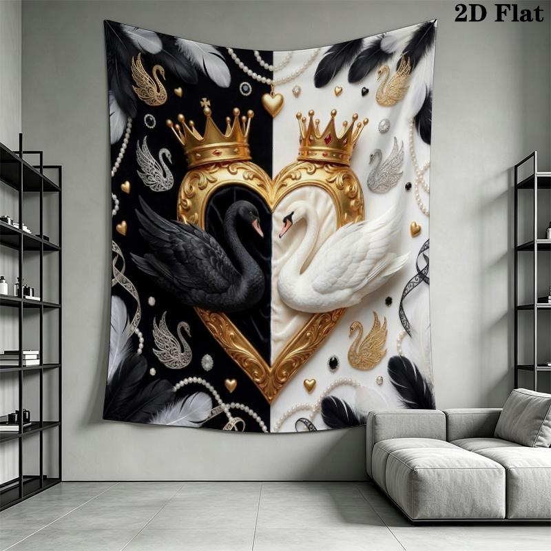 Black&White Swan Wall Tapestry Aesthetic Wall Hanging Printed Fabric Blanket Decorative Tapestries for Bedroom Living Room Home Decor