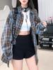 Women's Retro Plaid Contrast Shirt - Korean Style, Loose Fit, Versatile for Spring & Autumn, Unisex Lazy Style Shirt Jacket.