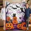 1 Piece Halloween-themed Purple and Orange Flannel Blanket, Soft, Suitable for Sofa, Bed, Office, All-season Use.