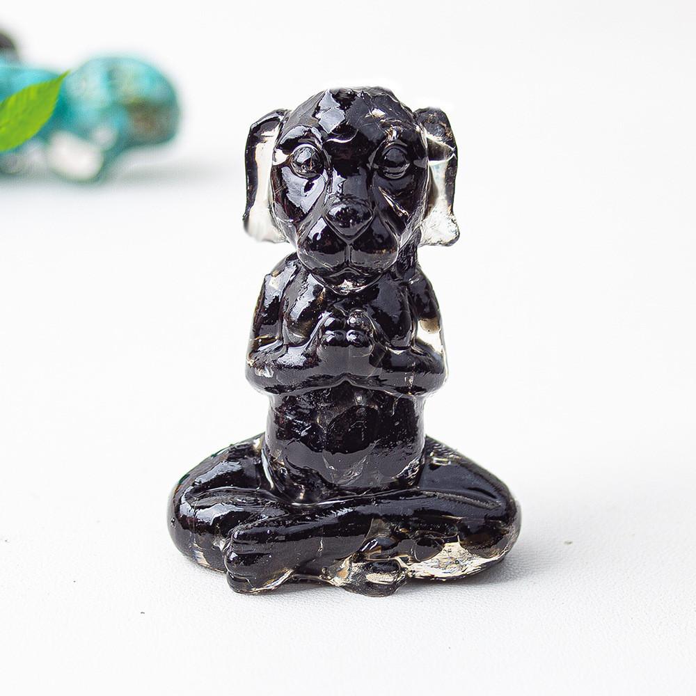 Zen Sitting Dog Resin Art Desk Decor Handmade Crystals For Meditation Gift