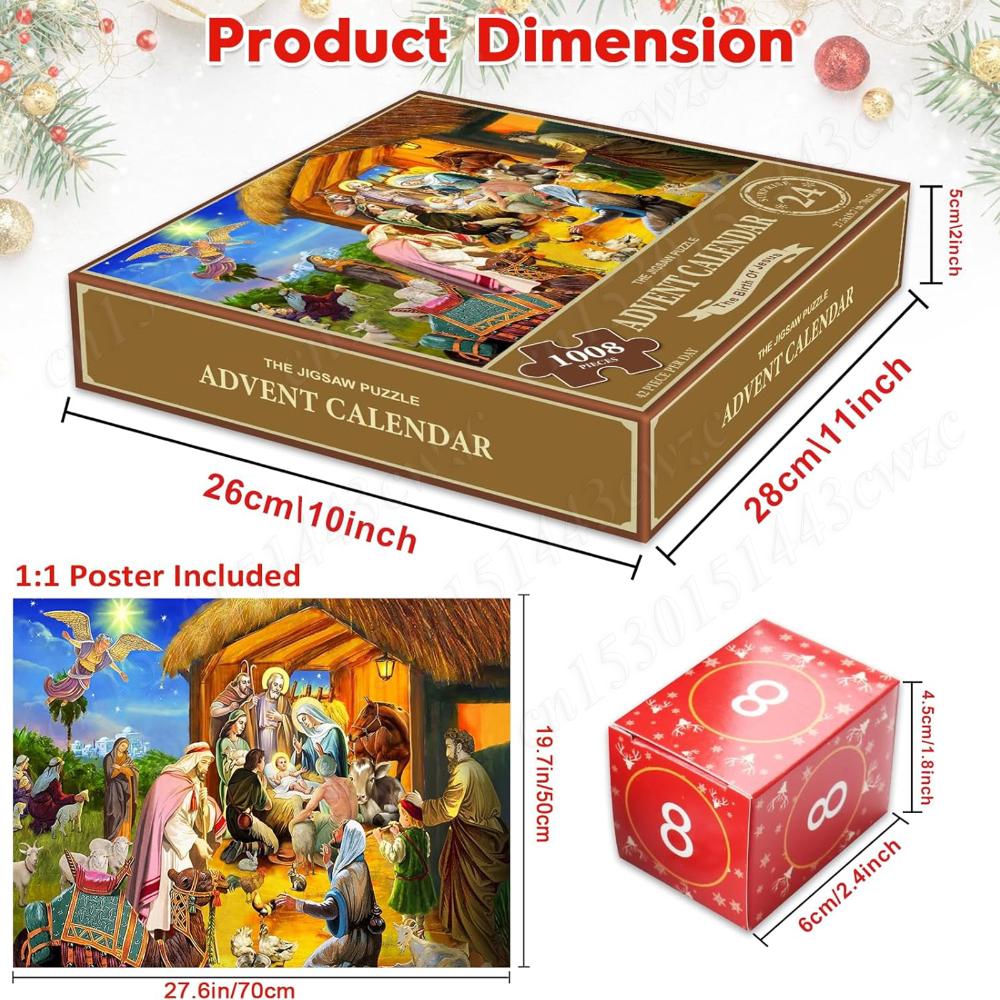 Nativity Jigsaw Puzzles Advent Calendar 1008 Pieces Jesus Birth Puzzles Countdown Calendars Gifts Box For Christian Home Decor