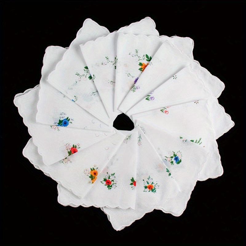 12pcs Women Cotton Printed Handkerchief Pocket Square Blossom Design with Wavy Edge Women Handkerchiefs