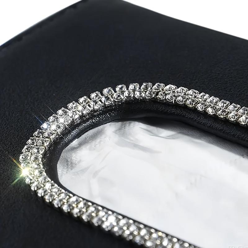 Bling Rhinestone Crown Sun Visor Tissue Box Cover, Hanging Car Tissue Holder Made of Faux Leather, Creative High-End Automotive Accessories.