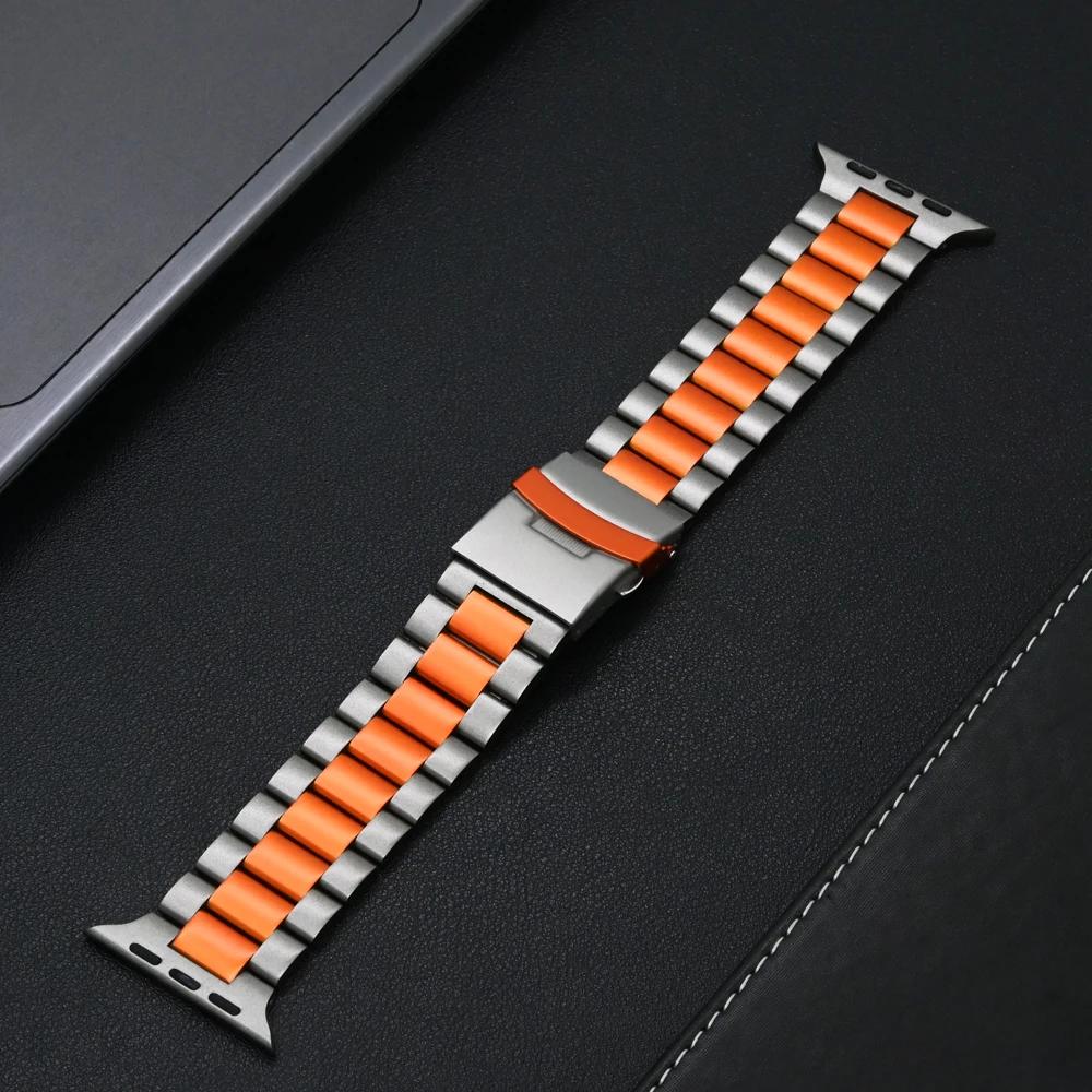 Luxury Titanium Band for Apple Watch Ultra 49mm Series 10 46mm Titanium Orange Strap+case for Apple 9 8 7 6 5 SE Watch 45mm 44mm