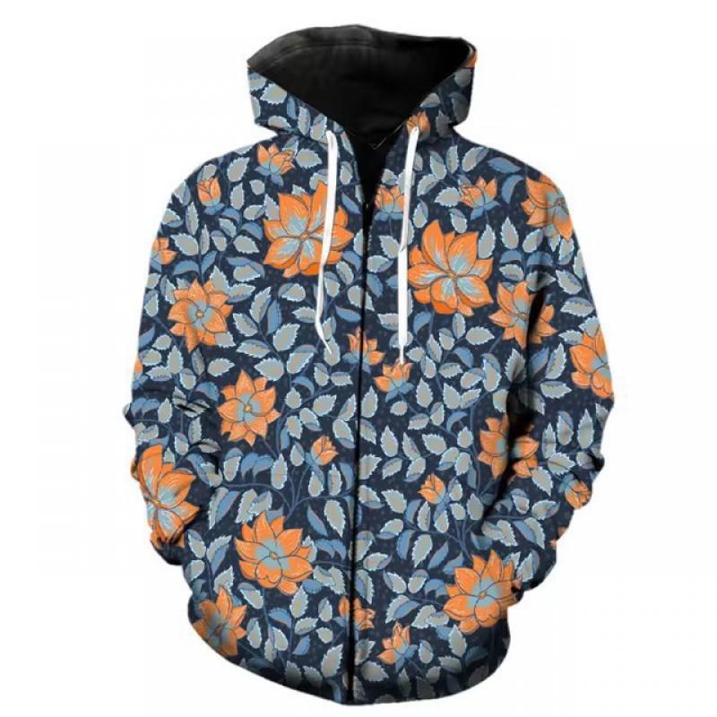 3D Digital Print Hooded Zip-Up Oversized Casual Sweatshirt Men Loose Fit Streetwear
