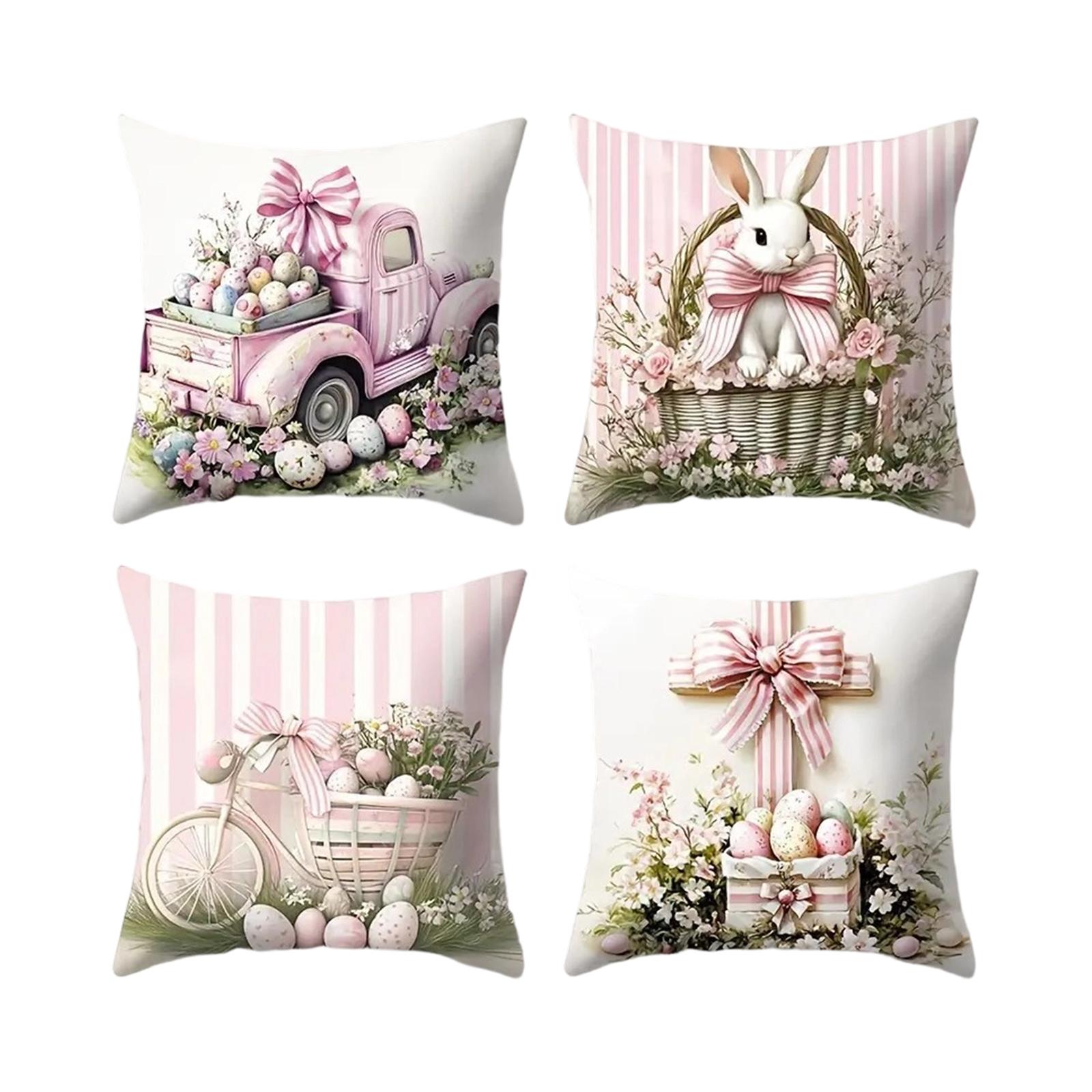 Easter Bunny Pillowcase Sofa Pillow Bed Headrest Cover Short Furry Pillowcase One Size