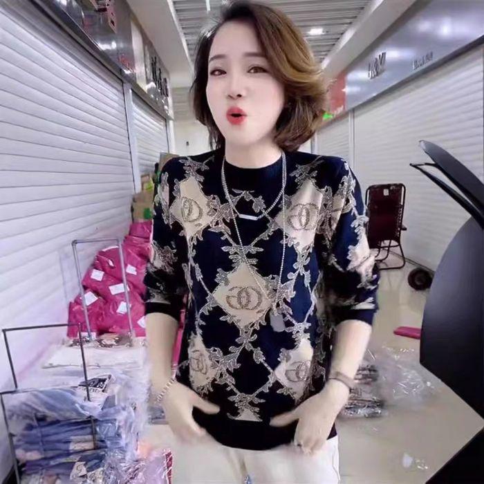 

Женская осенне-зимняя футболка свободного кроя, стройнящая фигуру, для женщин среднего и пожилого возраста 3XL темно-синий