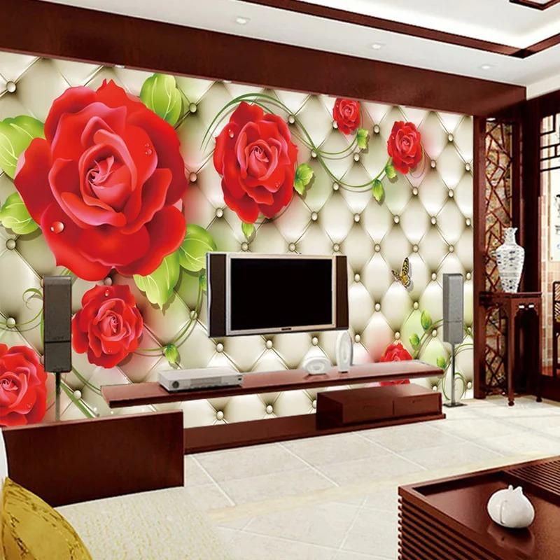Classic Photo Wallpaper 3d Embossed Soft Pack Red Rose Beautiful Flower Mural Living Room Home Decor Fresco