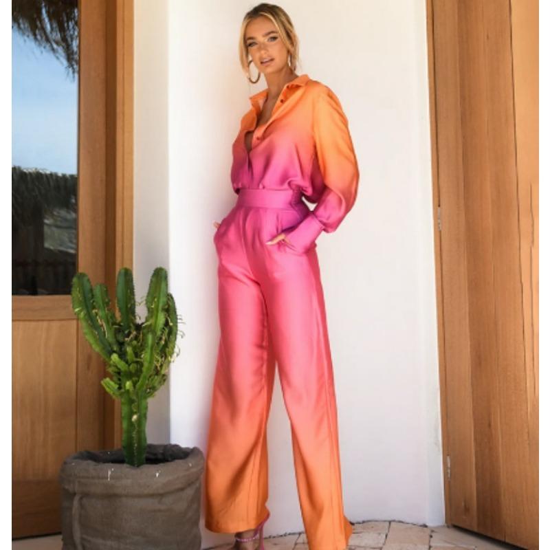 New Set Loose Printed Long-sleeved Shirt Casual Fashion Casual Suit Colourful Suit Party Suit Casual Suit