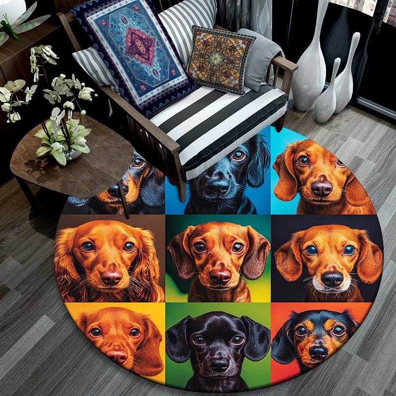Dachshund Round Area Rug,Carpet Rug for Living Room Bedroom Sofa Playroom Decor,Non-slip Floor Mat