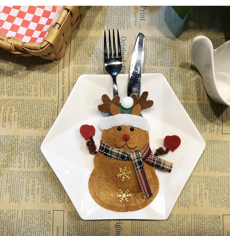 Creative Cartoon Christmas Dining Table Knife Fork Cover Hotel Tableware Decorations Santa Claus Snowman Reindeer Storage Bag