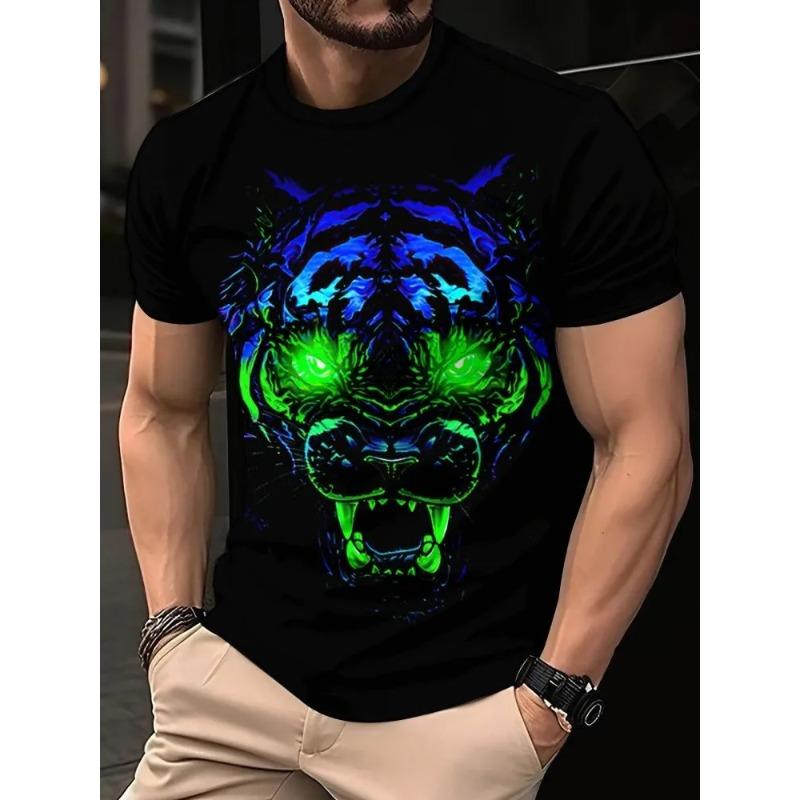 3D Printed Cool Tiger T-Shirt for Men Animal Pattern Tees Summer Street Short Sleeve Round Neck Tops Fashion T Shirts