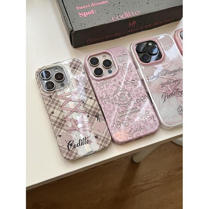 Pink Bow Lace Leopard Print Phone Case for Apple iPhone 16 promax-Soft Silicone Shockproof Creative Cover On iPhone16/15/14/13/12/11/Pro/Plus/Promax