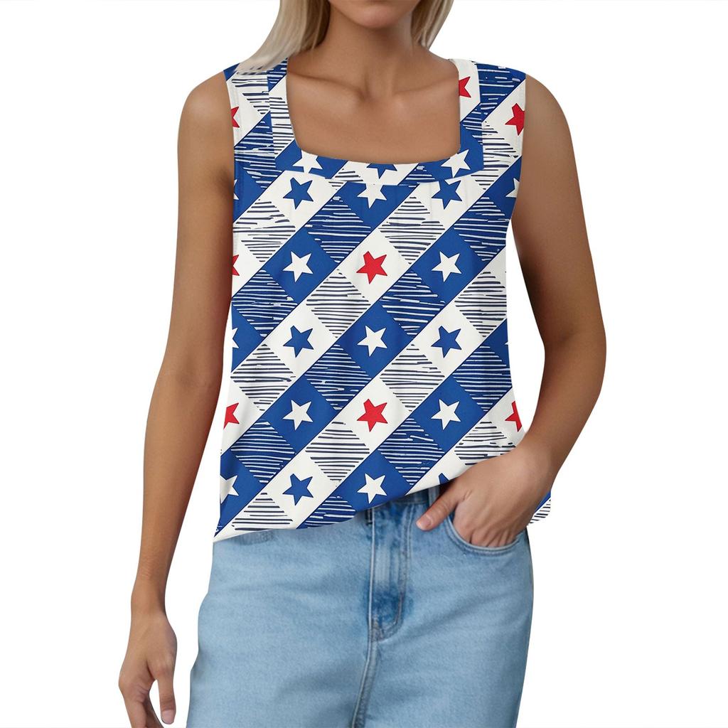 Women's Fashion Pleated Printed Square Neck Vest Top