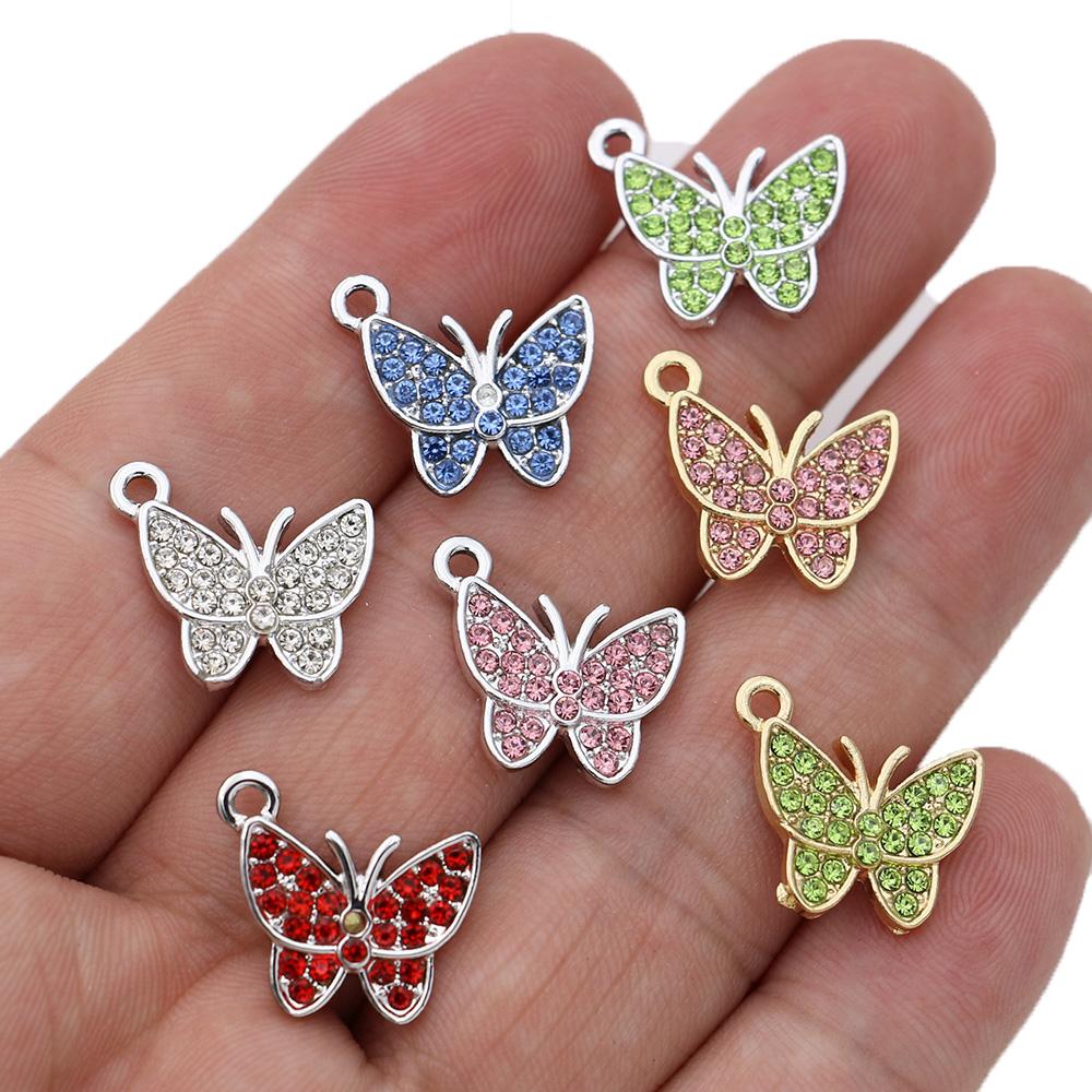 10Pcs Silver Plated Crystal Butterfly Charms Pendants For Jewelry Making Bracelet Necklace Diy Earrings Accessories