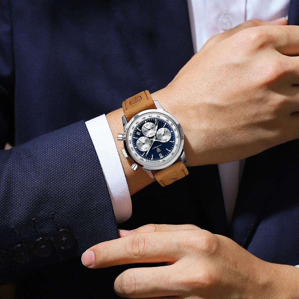 High Quality Sport Chronograph Men Quartz Watches Luxury Leather Wristwatch Waterproof Luminous Watch for Men