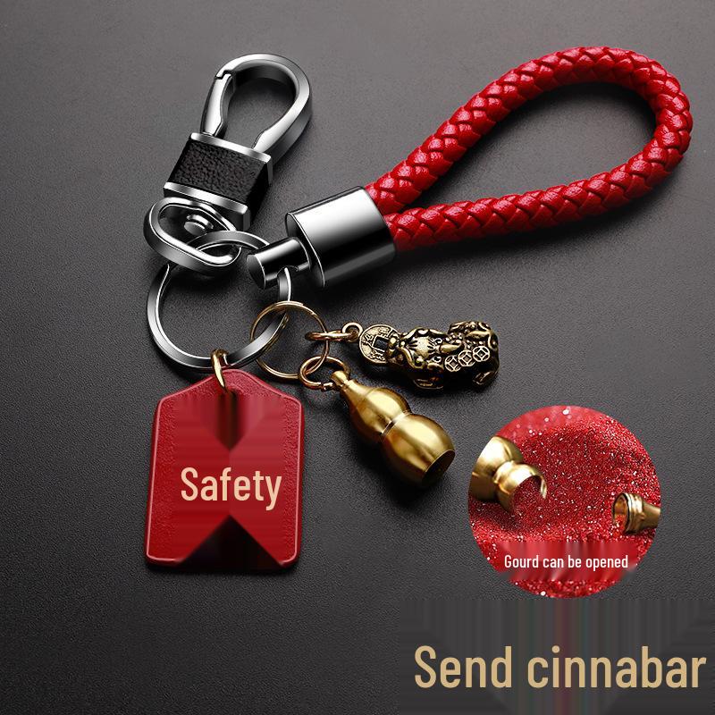 

Creative Brass Pixiu Keychain with Hand-Woven Rope for Men and Women