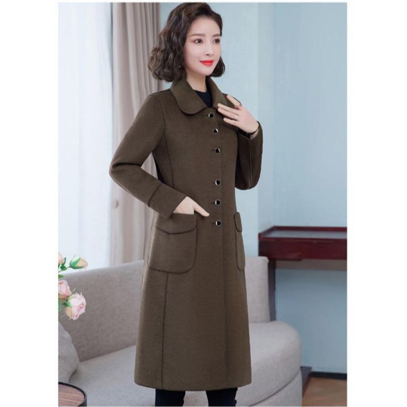 Elegant Pure Color Double Faced Wool Coat Women Slim Fit Mid Long High Quality Autumn Winter Trench Coat