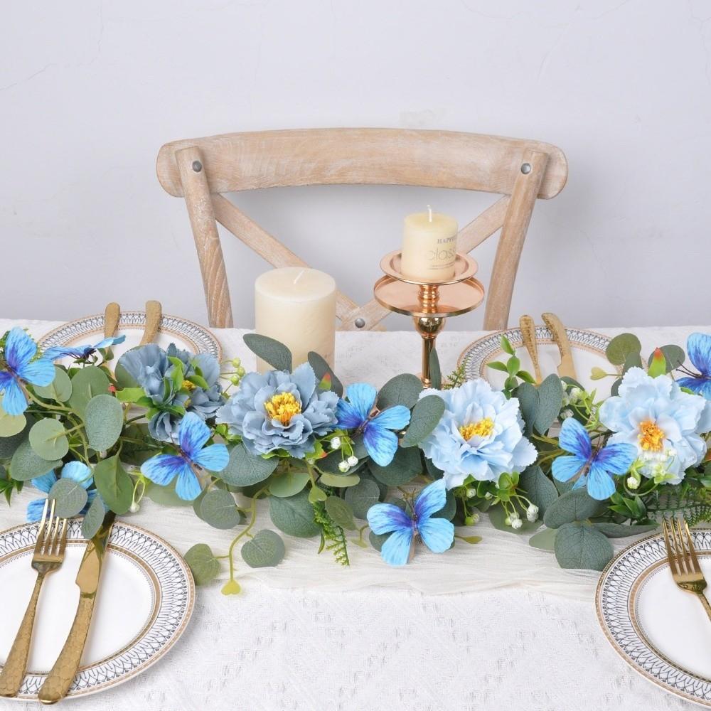 Romantic Artificial Eucalyptus Leaf Vine Plastic Handmade Butterfly Rattan Decor Lifelike Realistic Simulation Flower Vine