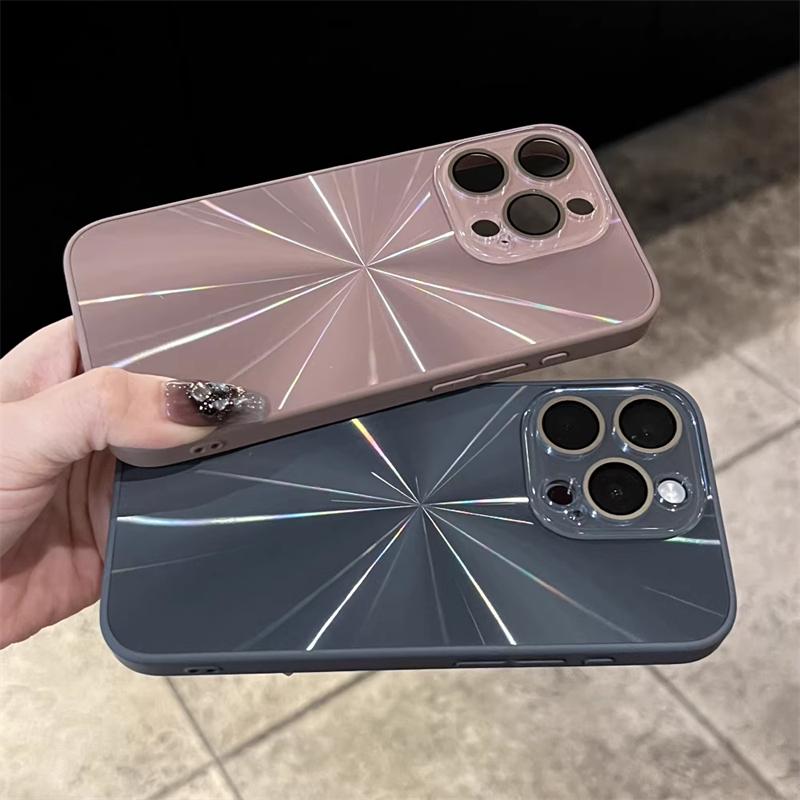 Luxury 6D Colorful Laser Aurora Case For iPhone 16 15 14 Plus 13 12 11 Pro Max Soft Bumper Shockproof Glass Camera Hard PC Cover