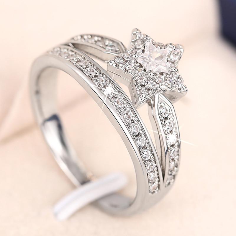 925 Sterling Silver Star Ring Female Fashion Engagement Party Accessories Luxury Bright CZ Wedding Band Statement Jewelry