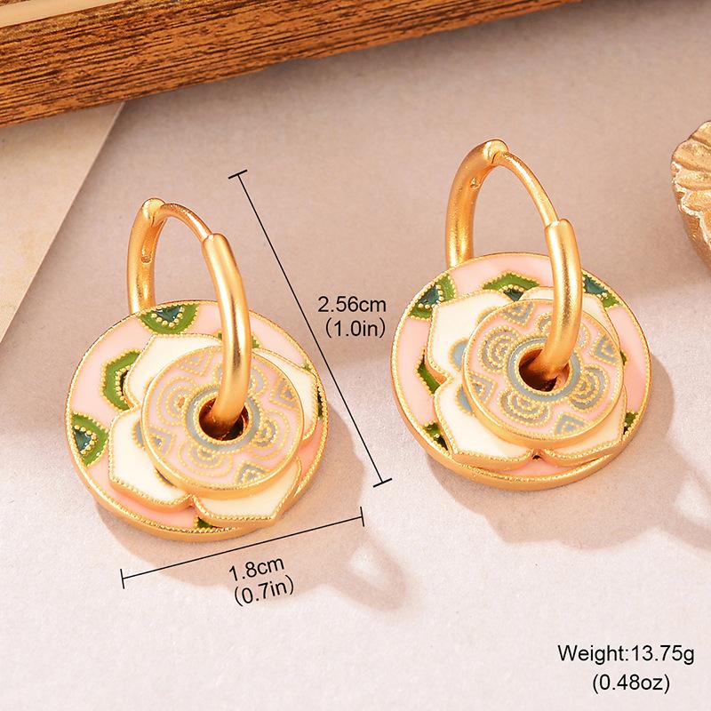 

New Chinese light luxury simple enamel oil drop ear buckle design sense elegant high sense flower niche women s earrings