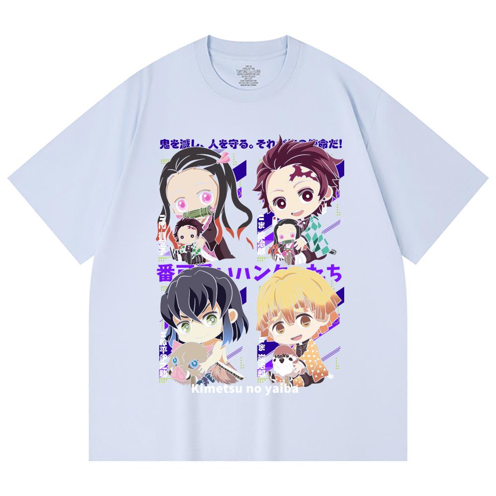 230 Gsm 100% Cotton Demon Slayer V80 Hashiras Chibi Print Unisex Heavy Cotton T Shirt
