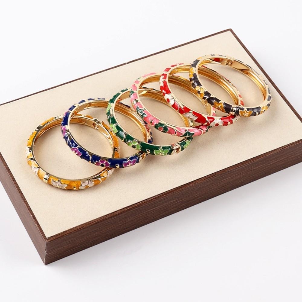 Enamel Flower Bangle Traditional Women's Hand Bracelet Vintage Vintage Cloisonne Bangle Ladies