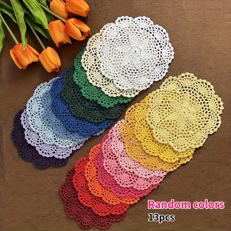 

13 Colors Rainbow Hook Needle Woven Round Polyester Coaster Handmade Crocheted Starry Round Nordic Placemat Vase Decoration Mats