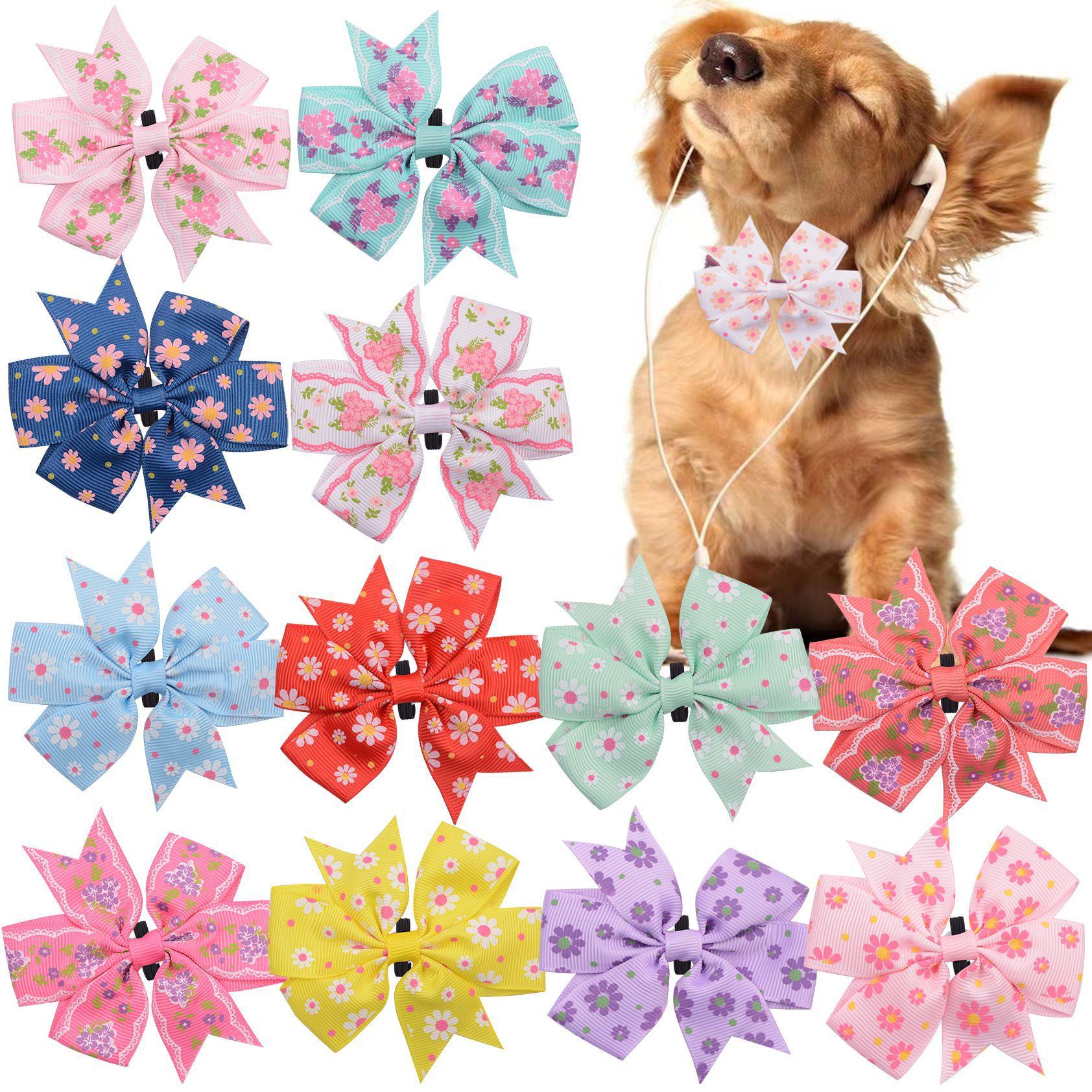 50/100pcs Flower-Collar Spring Dog Supplies Slidable Dog Bow Tie Pet Collar Pet Dog Collar Charms Pet Products For Dogs Pet Bowt 50pcs
