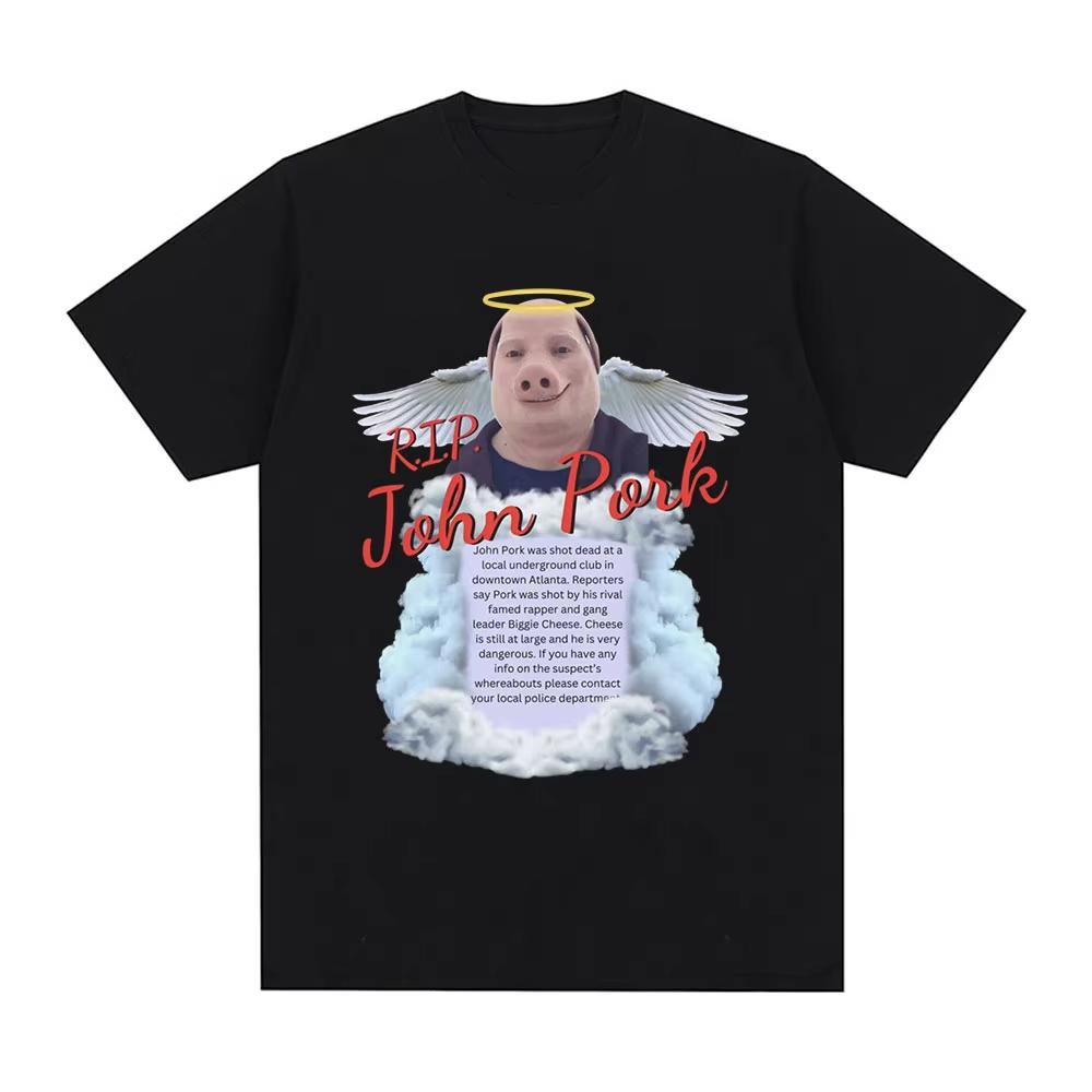 R.I.P John Pork Funny Humor Pig Meme T Shirt Men's Women Fashion Vintage Tops Cotton Oversized Short Sleeve Tee Nostalgic Casual