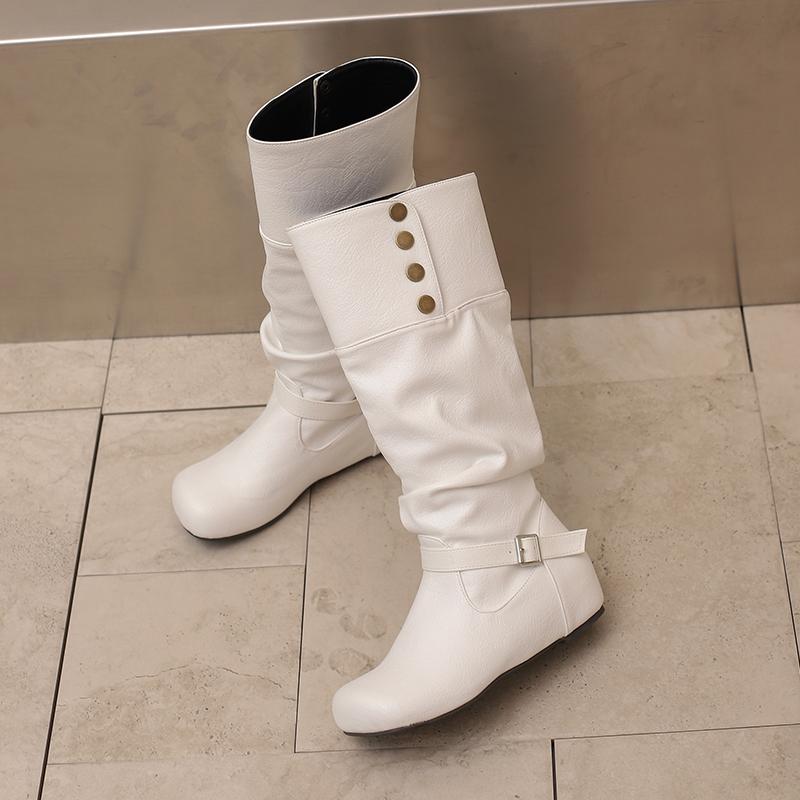 Women's flat-bottomed casual boots autumn and winter new inner height increase solid color large size medium boots