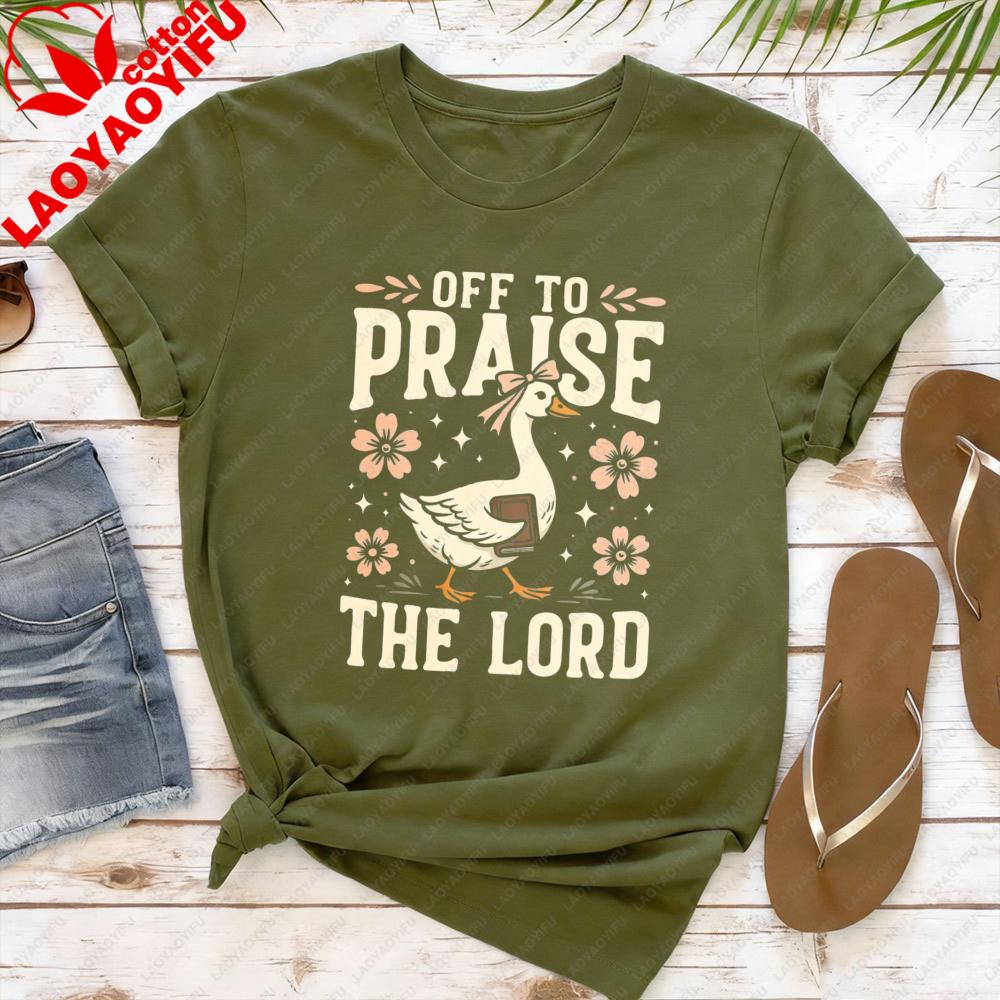 Off To Praise The Lord TShirt Bible Verse Christian Tee Faith Goose Shirt Trendy Church Christianity Graphic Tshirt Women Tops